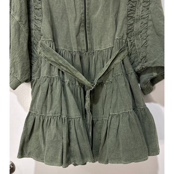 Free People Hampton Belted Mini Dress Crystal Kelp Cotton Size Medium NWOT Chic - Picture 9 of 16